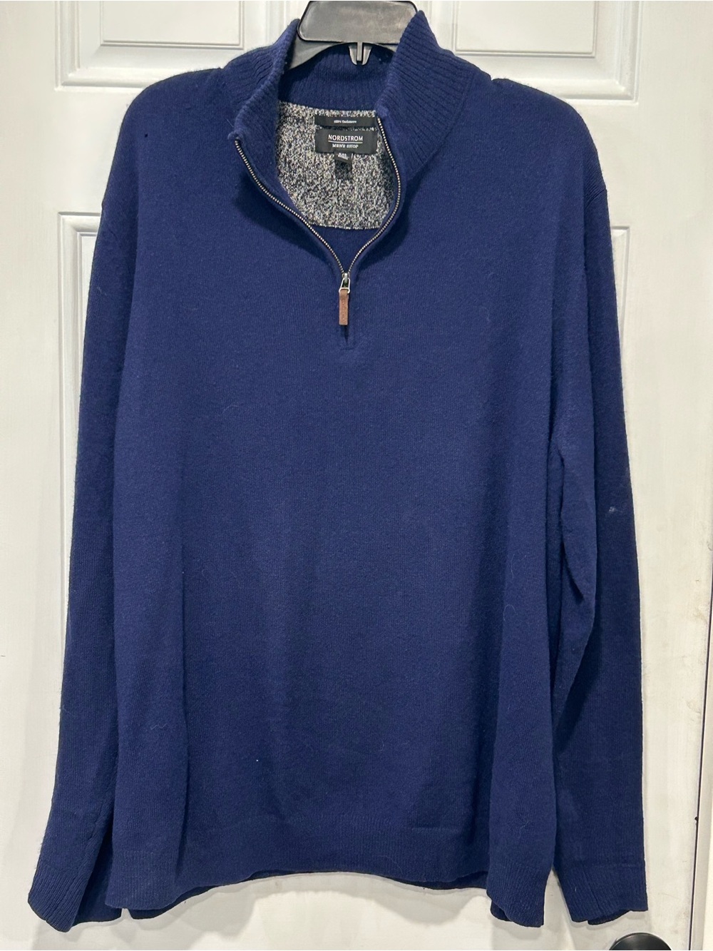 Nordstrom Mens 100% Cashmere 1/4 Zip Pullover Sweater Navy Blue XXL Tall 2XLT